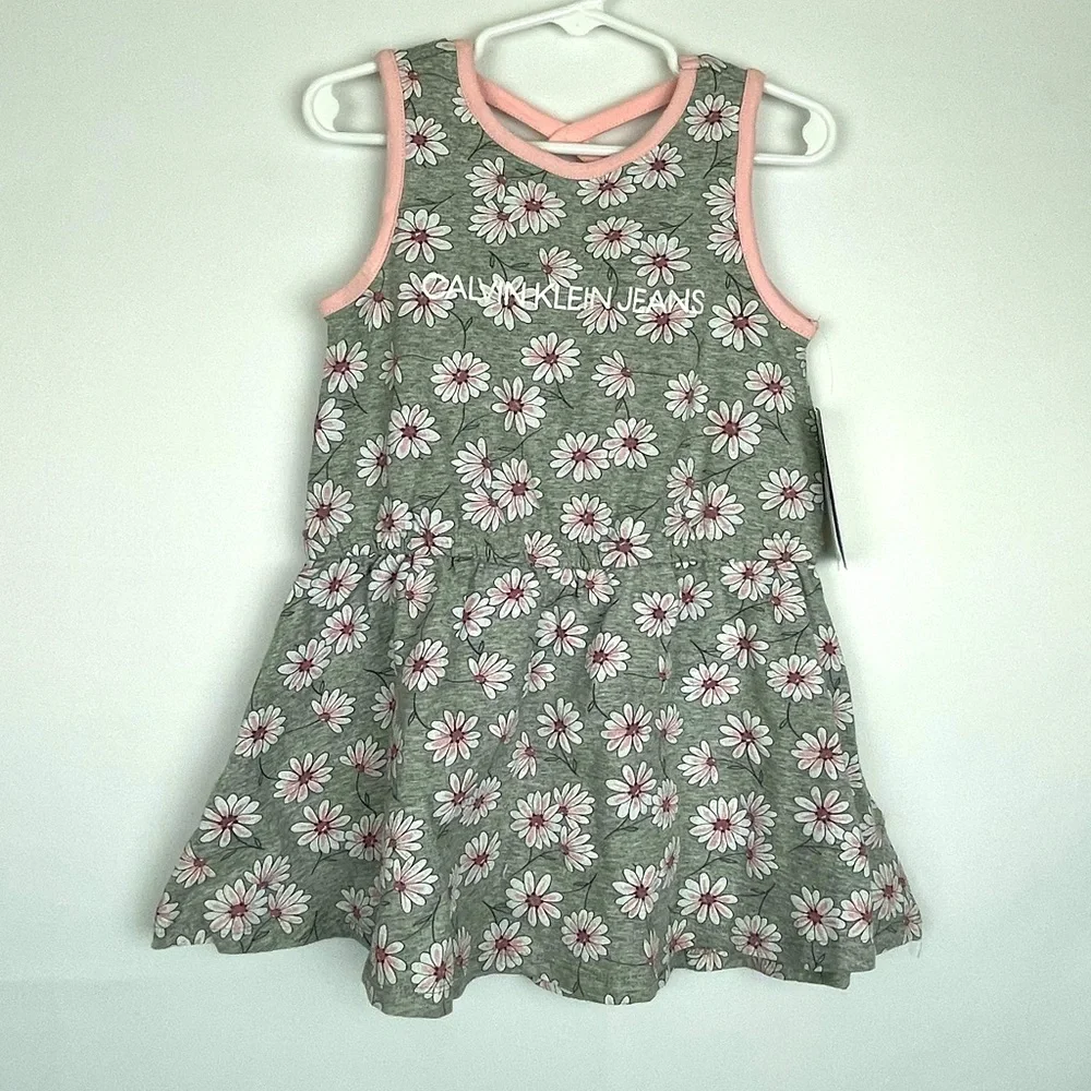Calvin Klein Jeans Gray and Pink Floral Kids Dress 5